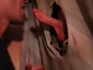 Hot sucking action at the homemade glory hole 19