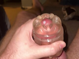 Cumming while using my fleshlight. Had a cage on all day so I was super horny when I took it off.