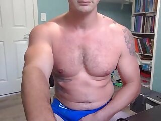 He wears sexy blue underwear and spreads his pink ass hole