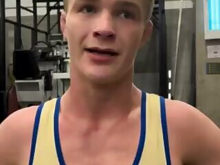 Watch this cute wrestler jock get interviewed after a wrestling match.