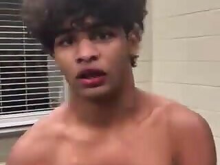 Watch this cute wrestler jock get interviewed after a wrestling match.