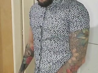 Bearded latino jerk off his big cock