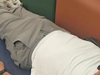 In airport gut sleeping and bulging
