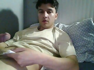 He jerks off in his dorm room until he shoots his cum load